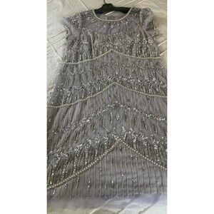 Lilac & Gray Beaded Dress for Orin, Wedding And Evening Party Dress. Size 14.